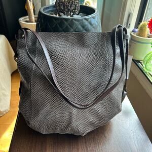 NWT Oryany tan brown leather Python snake embossed oversized boho shoulder bag